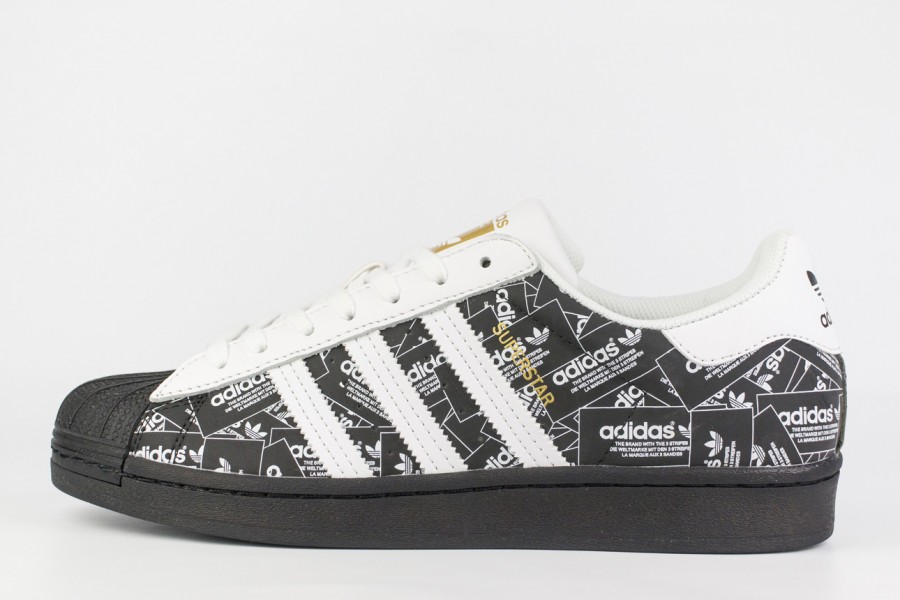 кроссовки Adidas SuperStar Black / White Str. / Refl.