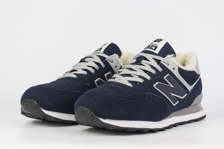 кроссовки New Balance 574 Navy / White with Fur