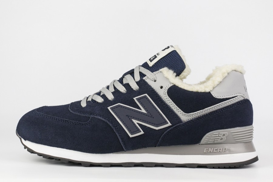 кроссовки New Balance 574 Navy / White with Fur