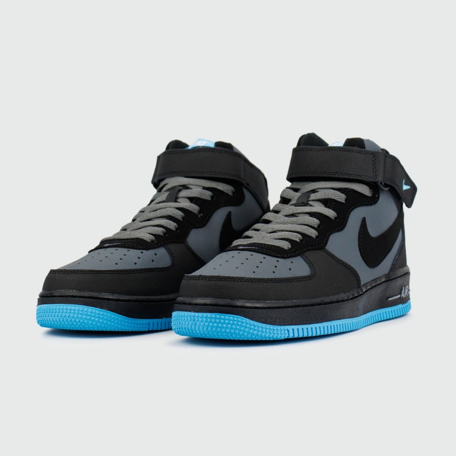 кроссовки Nike Air Force 1 Mid Grey / Blue with Fur