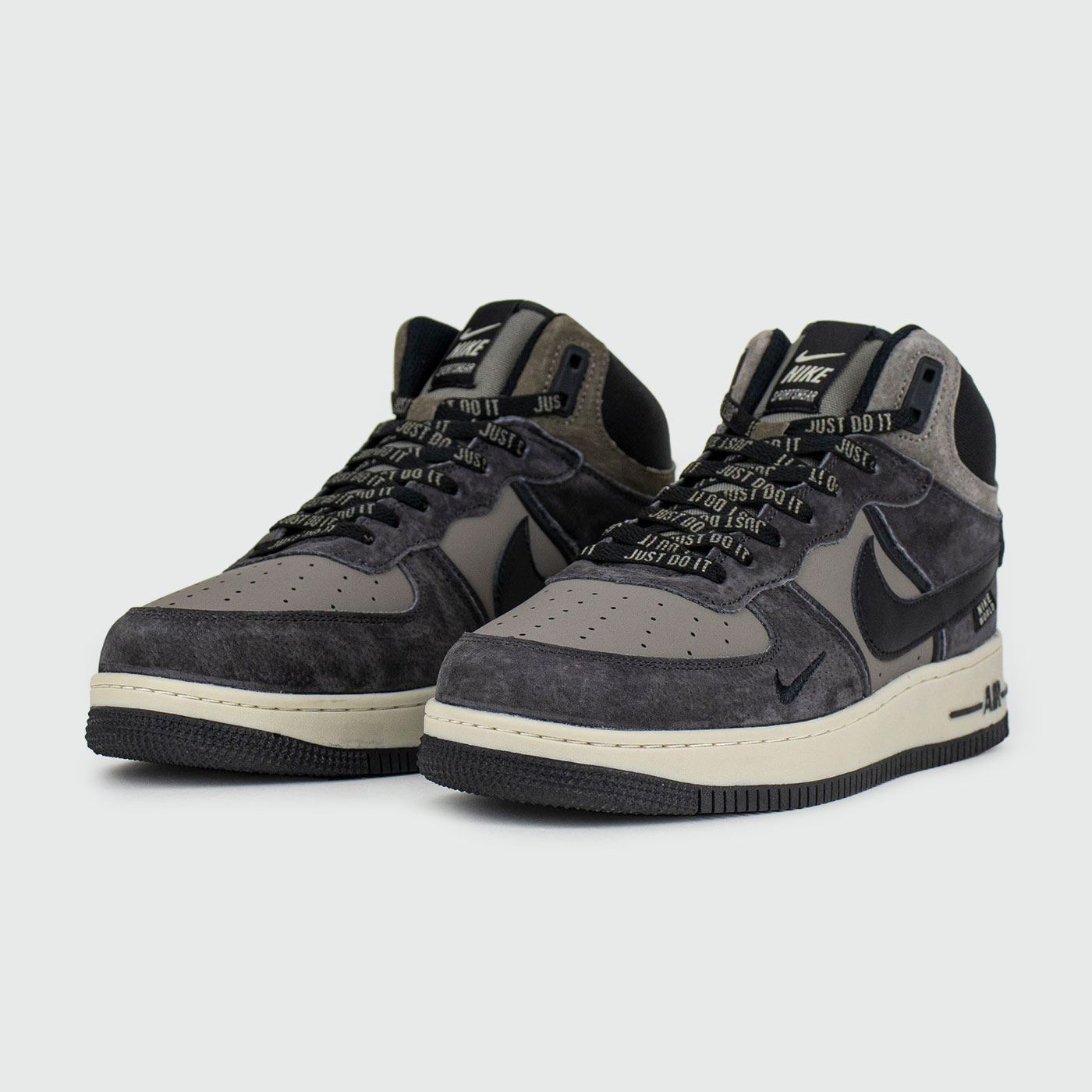 Кроссовки Nike Air Force 1 Mid Grey / Black with Fur