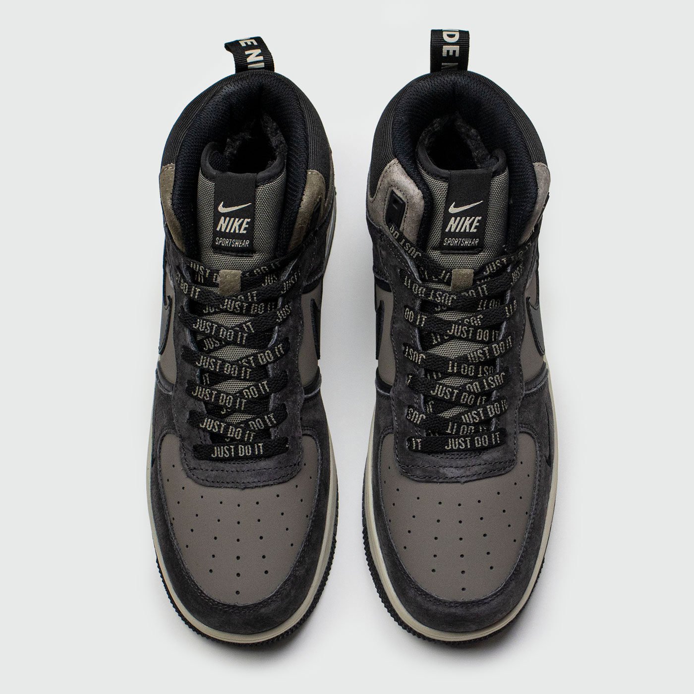 Кроссовки Nike Air Force 1 Mid Grey / Black with Fur